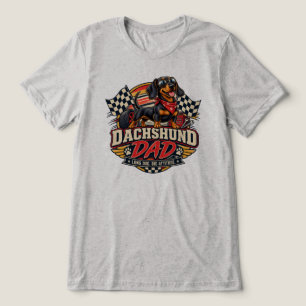 Dachshund Dad Racing Checkered Flag Long Dog Tri-Blend Shirt