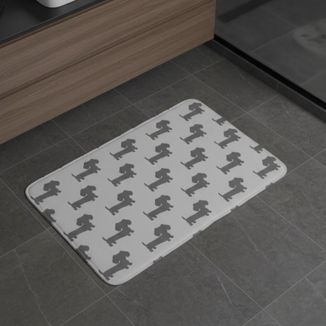 Dachshund Dark Gray & Gray Bathroom Décor Mat Rug (Grey on gray bathroom shower mat for dachshund dads or modern style with a dachshund twist)