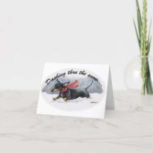 Dachshund Dashing Thru the Snow Christmas NoteCard