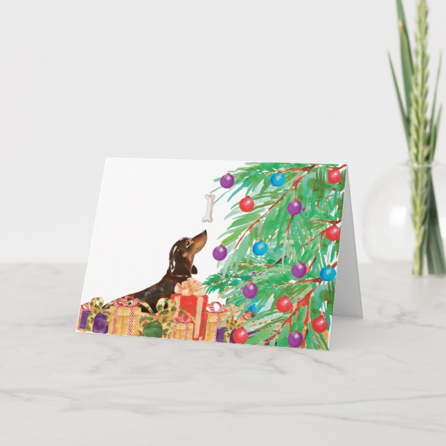 dachshund Daxi Sausage Dog Watercolor Christmas Card (Front)