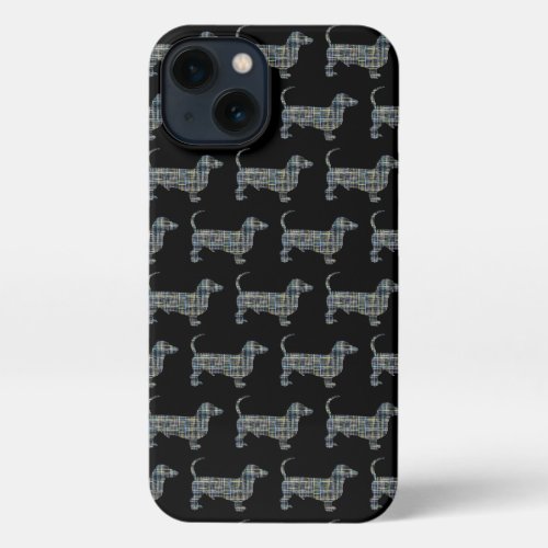 Dachshund Daxie Dog Cute Silhouette Grid Black iPhone 13 Case
