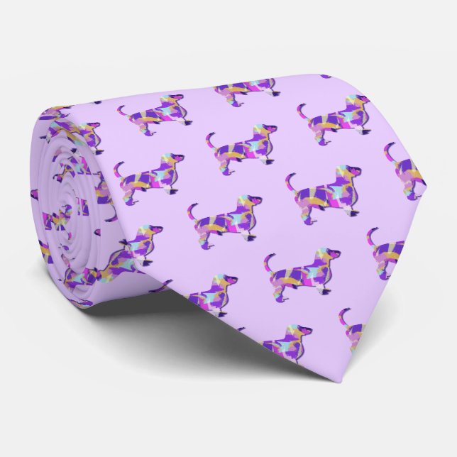Dachshund Daxie Dog Silhouette Purple Lt Neck Neck Tie (Rolled)