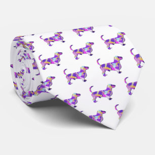 Dachshund Daxie Silhouette Purple White Neck Tie