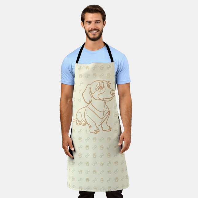 Dachshund Decorative Line Art Pattern Apron (Worn)