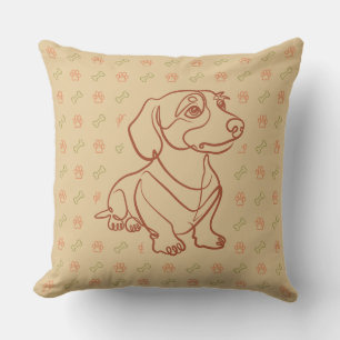 Dachshund Decorative Line Art Pattern Throw Pillow