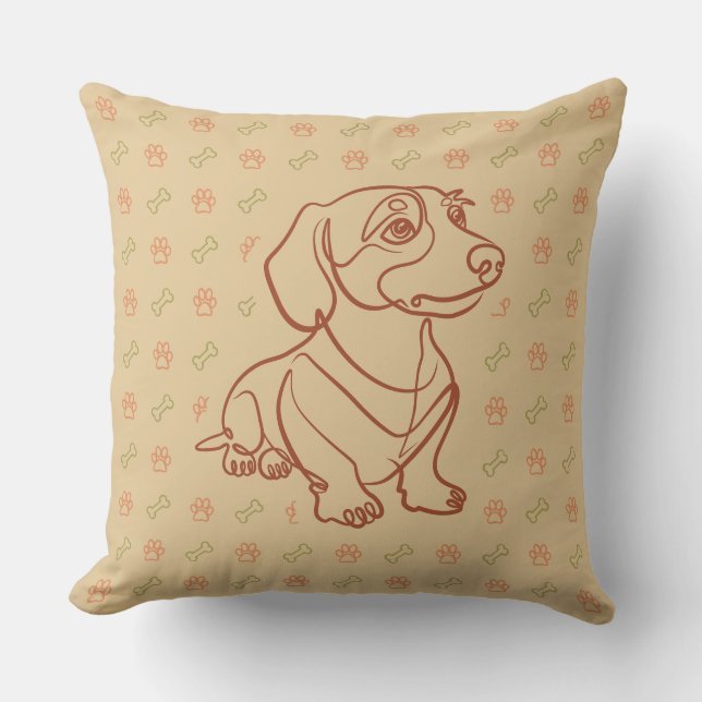 Dachshund Decorative Line Art Pattern Throw Pillow (Front)