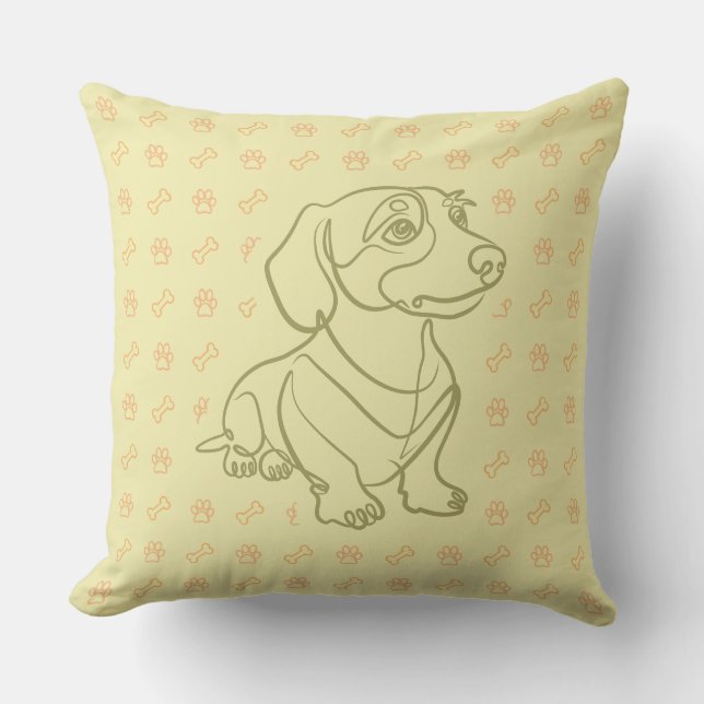Dachshund Decorative Line Art Pattern Throw Pillow (Front)