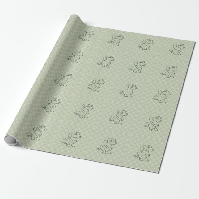Dachshund Decorative Line Art Pattern Wrapping Paper (Unrolled)