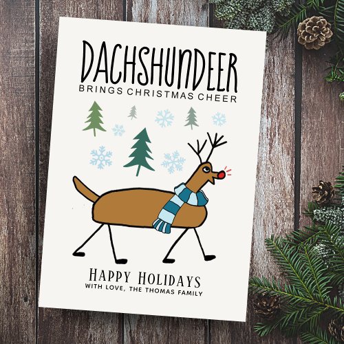 Dachshund Deer Christmas Cheer Funny Holiday Card