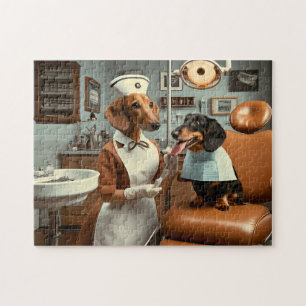 Dachshund Dentist Retro Canine Dental Jigsaw Puzzle
