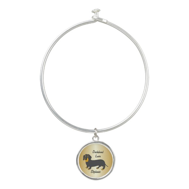 Dachshund Design Personalised Bangle Bracelet (Front)