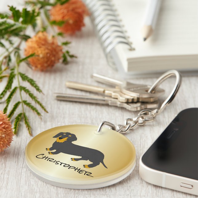 Dachshund Design Personalised Keychain (Front Right)