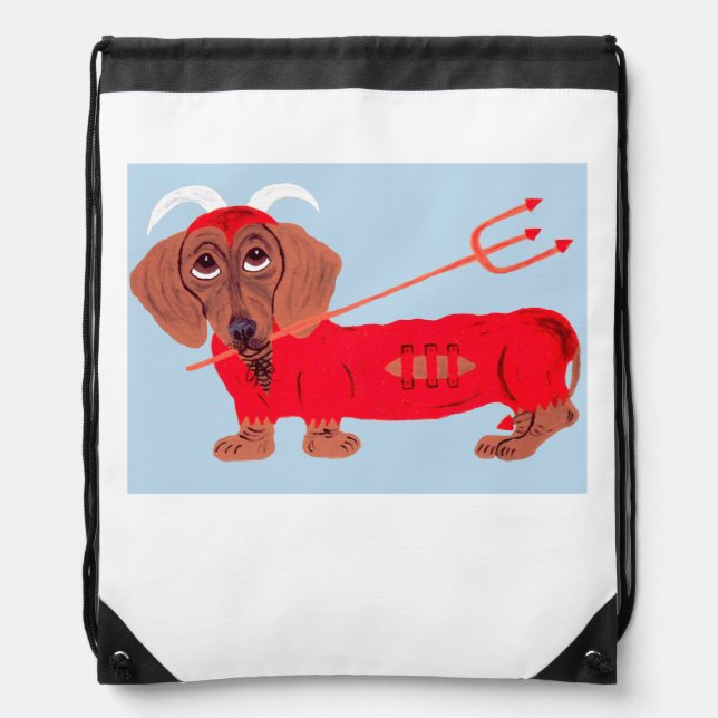 Dachshund Devil Drawstring Bag (Front)