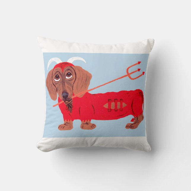 Dachshund Devil Throw Pillow (Front)