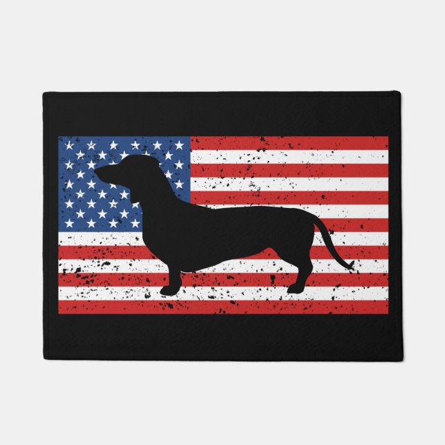 Dachshund Distressed American Flag Doormat (Front)