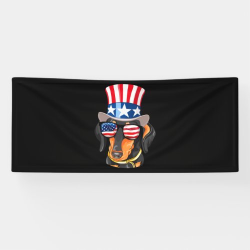 Dachshund Dog American Flag Hat Glasses Banner