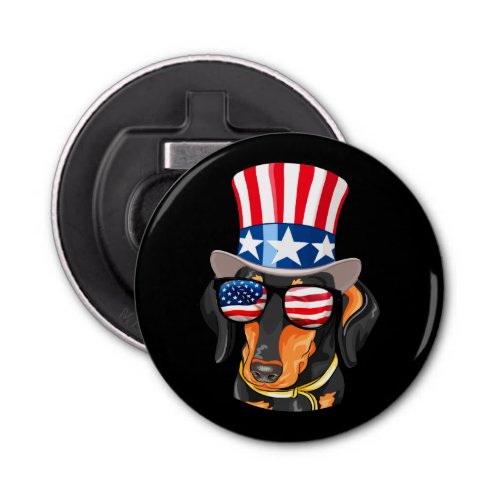Dachshund Dog American Flag Hat Glasses Bottle Opener