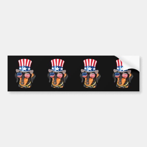 Dachshund Dog American Flag Hat Glasses Bumper Sticker