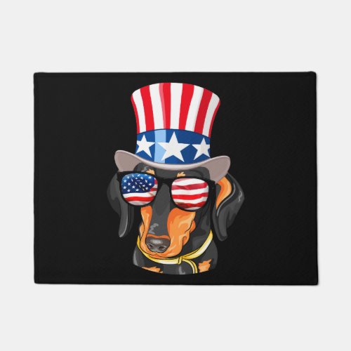 Dachshund Dog American Flag Hat Glasses Doormat