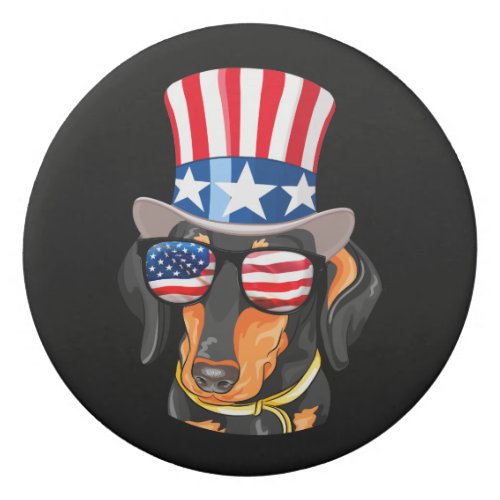 Dachshund Dog American Flag Hat Glasses Eraser