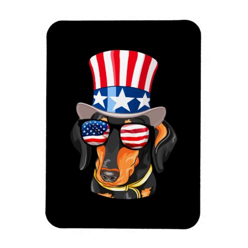 Dachshund Dog American Flag Hat Glasses Magnet