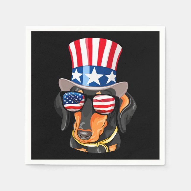 Dachshund Dog American Flag Hat Glasses Napkins (Front)
