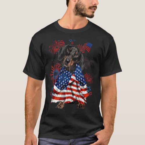 Dachshund Dog American Usa Flag 4th Of July Dog T_Shirt