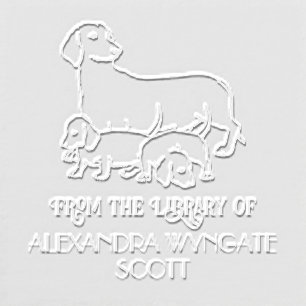 Dachshund Dog and Puppies Library Book Name Embosser