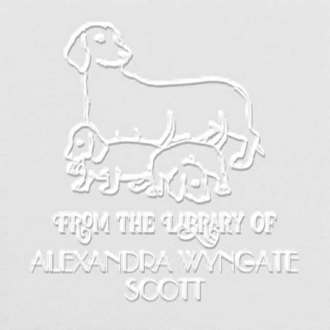 Dachshund Dog and Puppies Library Book Name Embosser (Design)