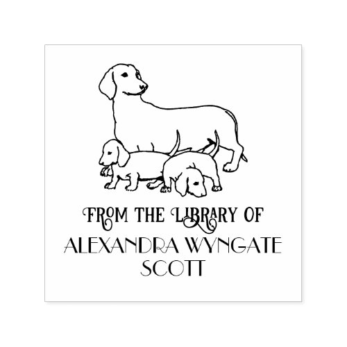 Dachshund Dog and Puppies Library Book Name Self_inking Stamp