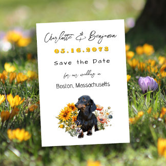 Dachshund Dog and Wildflowers Save the Date