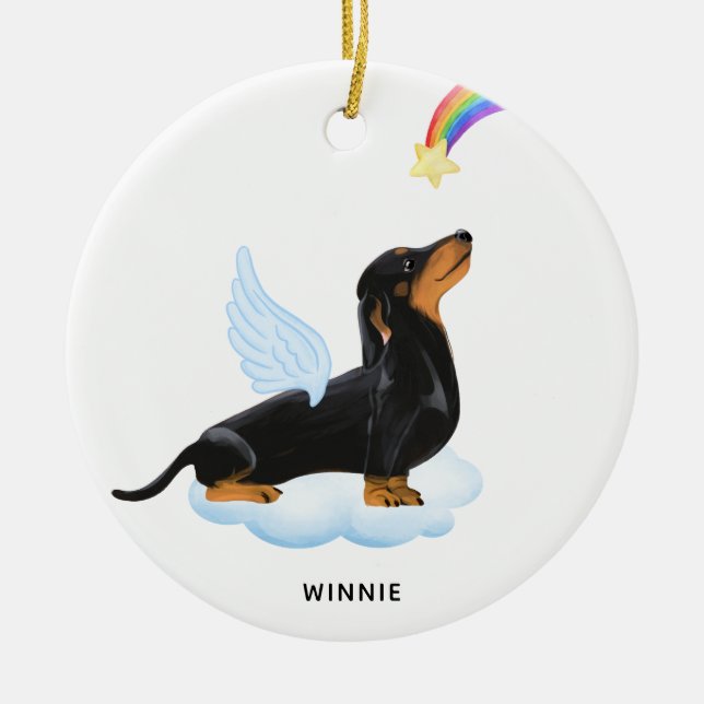 Dachshund Dog Angel Personalized Pet Memorial  Ceramic Ornament (Front)