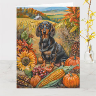 Dachshund Dog Autumn Harvest Thanksgiving Card