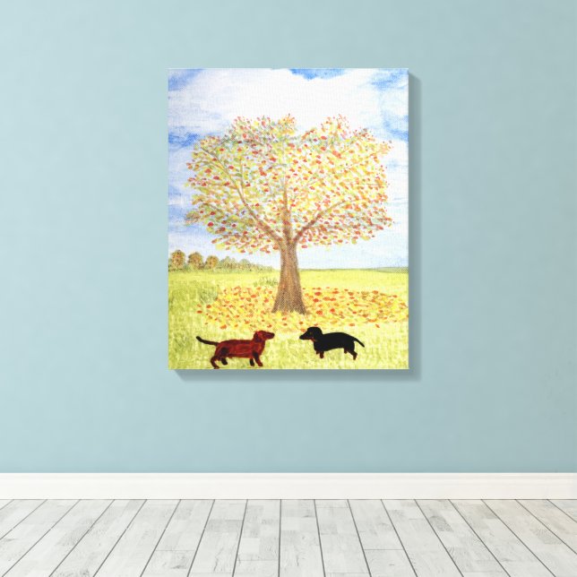 Dachshund Dog Autumn Tree Walk Canvas Print (Insitu(Wood Floor))