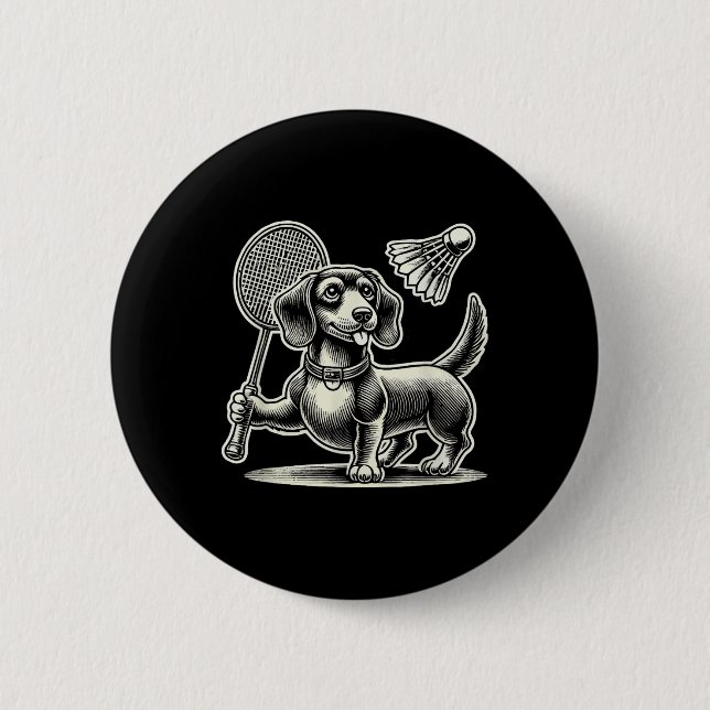 Dachshund Dog Badminton Player Shuttle Men Women  Button (Front)