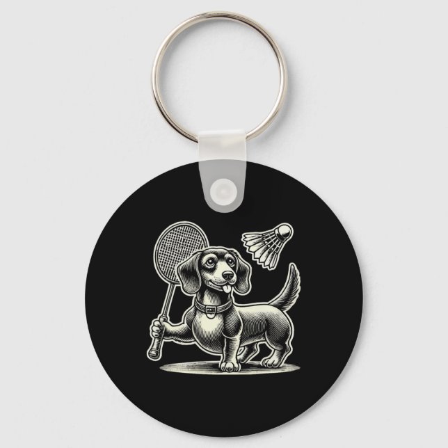 Dachshund Dog Badminton Player Shuttle Men Women  Keychain (Front)