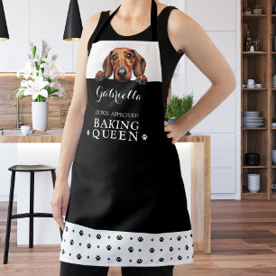 Dachshund Dog Baking Queen Black White Custom Apron