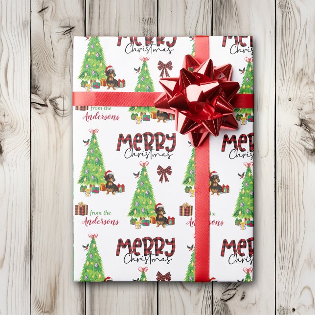 Dachshund Dog, Bird and Christmas Tree Wrapping Paper (Creator Uploaded)