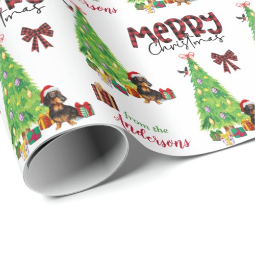 Dachshund Dog Bird and Christmas Tree Wrapping Paper