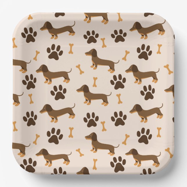 Dachshund Dog Birthday Paper Plates (Front)
