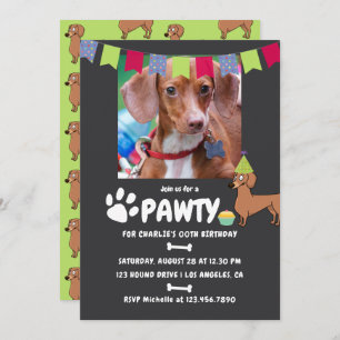 Dachshund Dog Birthday photo invitation