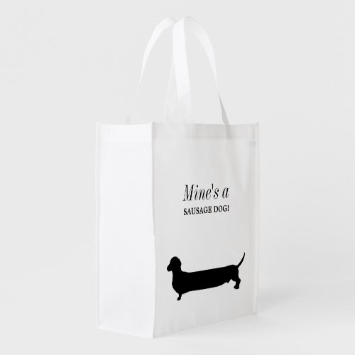 Dachshund dog black silhouette funny custom reusable grocery bag
