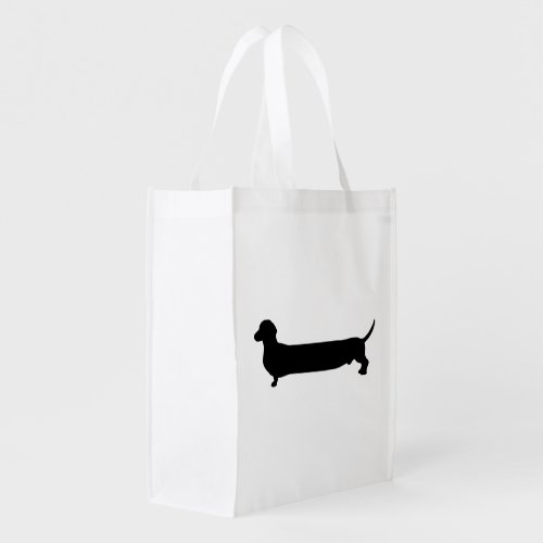 Dachshund dog black silhouette funny long back reusable grocery bag