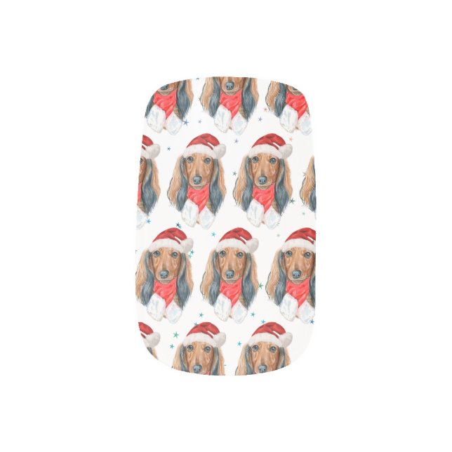 Dachshund Dog Breed Christmas Minx Nail Art (Left Thumb)
