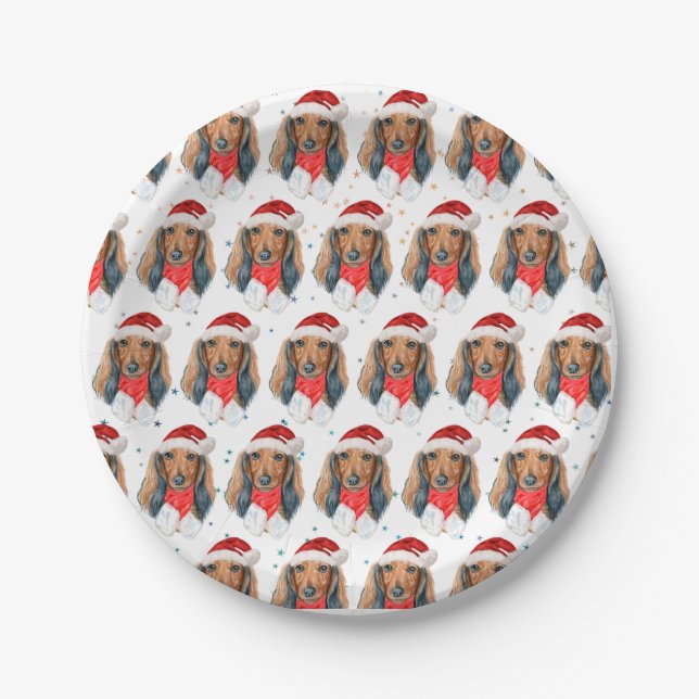Dachshund Dog Breed Christmas Paper Plates (Front)