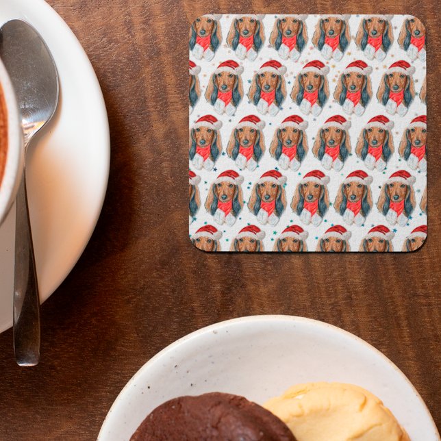 Dachshund Dog Breed Christmas Square Paper Coaster (Creator Uploaded)