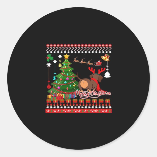 Dachshund Dog Butt Christmas Ugly Classic T-Shirt Classic Round Sticker (Front)