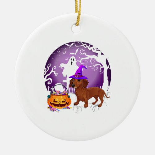 Dachshund Dog Candy Pumpkin Halloween Lover Ceramic Ornament