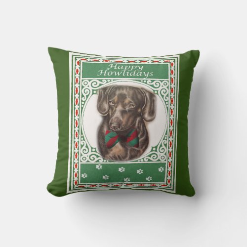Dachshund Dog Christmas Art Pillow
