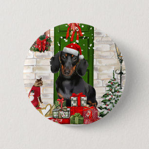 Dachshund Dog Christmas Button